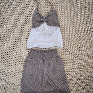 Two-Piece Knit Halter Top and Skirt Set